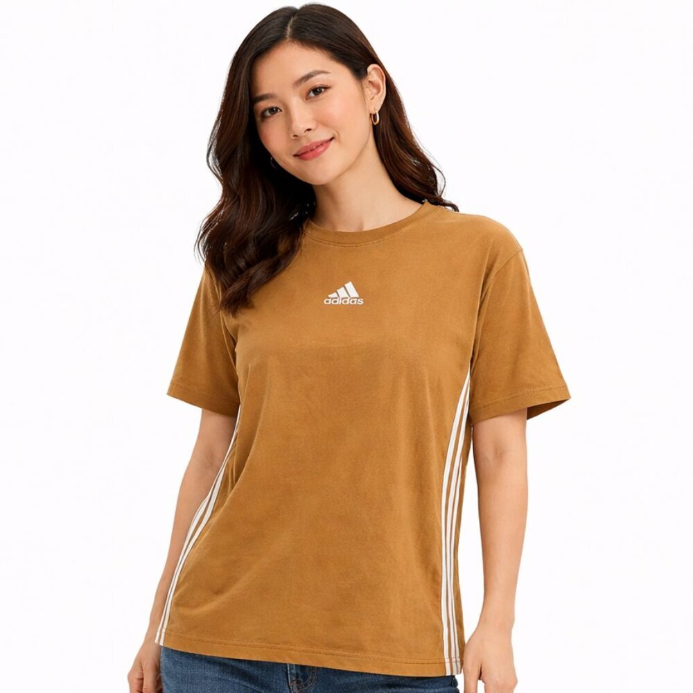 Adidas Mustard Yellow 3-Stripes T-Shirt – Size L, Sporty Streetwear Style